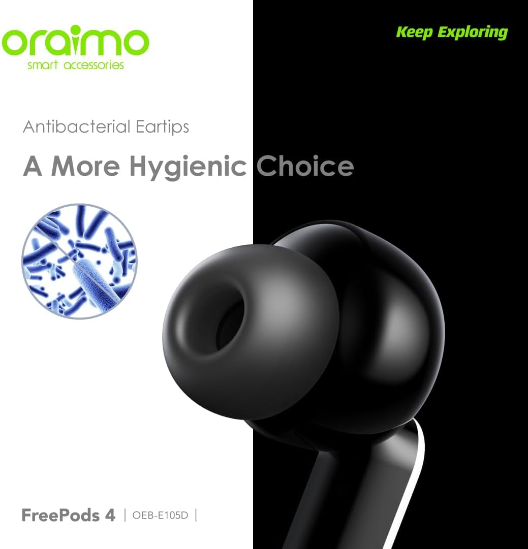 Oraimo Free pods 4 OEB - E105D Active Noise Cancellation+IPX5 Waterproof - Sweat Protection + Customize Your Listening - Black - 12 Months Local warranty