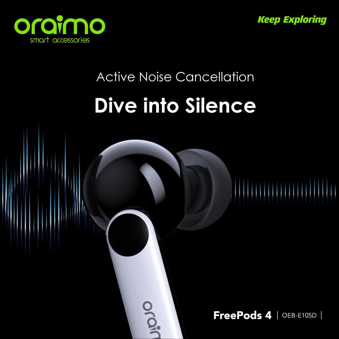 Oraimo Free pods 4 OEB - E105D Active Noise Cancellation+IPX5 Waterproof - Sweat Protection + Customize Your Listening - Black - 12 Months Local warranty