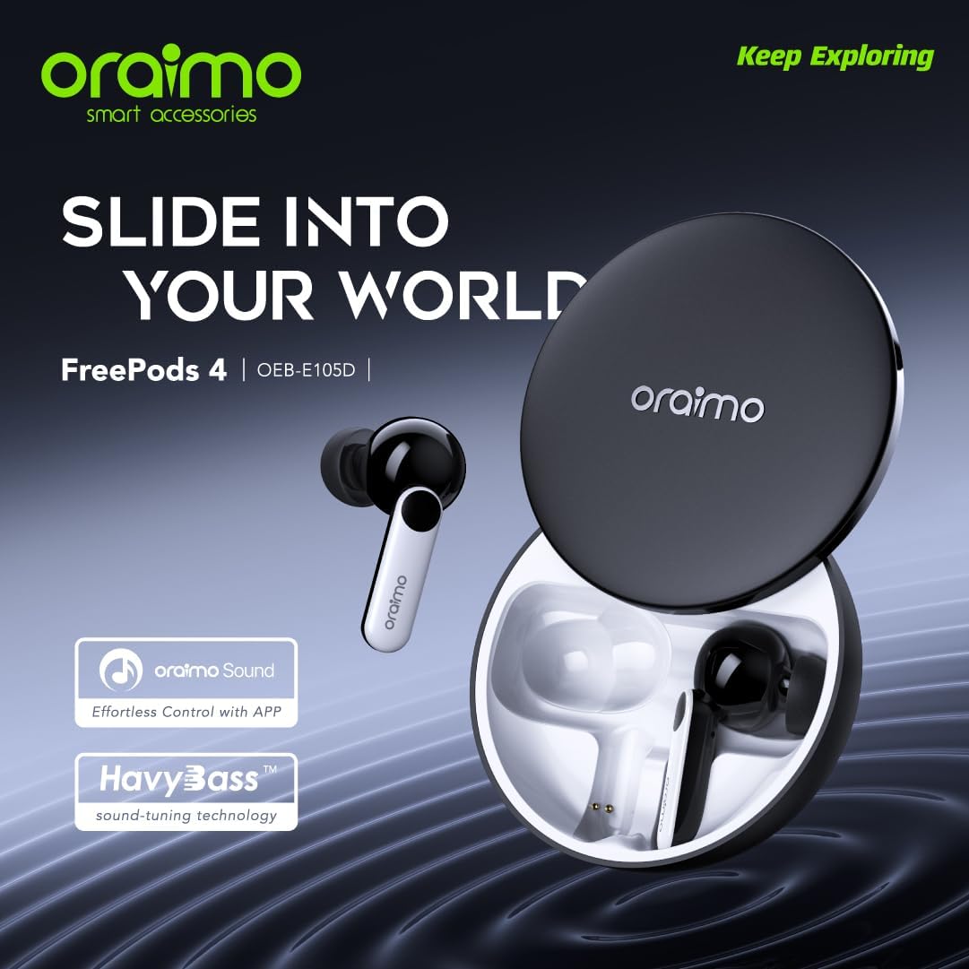 Oraimo Free pods 4 OEB - E105D Active Noise Cancellation+IPX5 Waterproof - Sweat Protection + Customize Your Listening - Black - 12 Months Local warranty