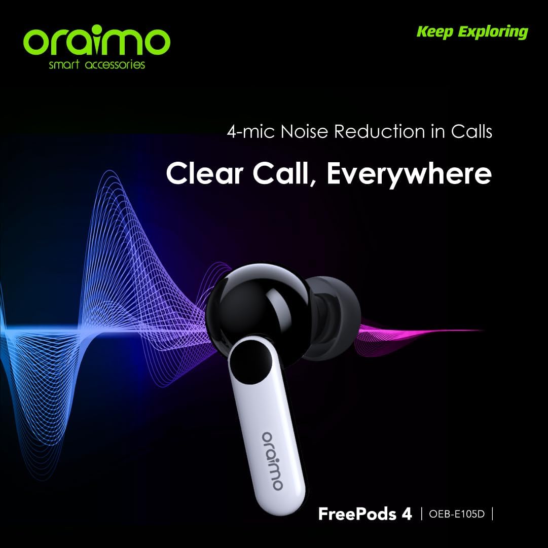 Oraimo Free pods 4 OEB - E105D Active Noise Cancellation+IPX5 Waterproof - Sweat Protection + Customize Your Listening - Black - 12 Months Local warranty