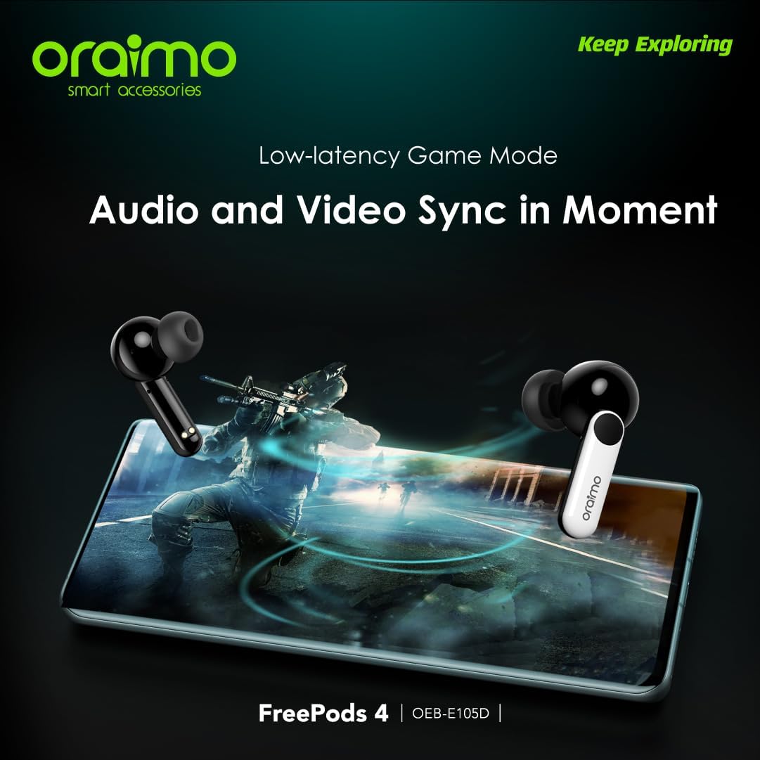 Oraimo Free pods 4 OEB - E105D Active Noise Cancellation+IPX5 Waterproof - Sweat Protection + Customize Your Listening - Black - 12 Months Local warranty