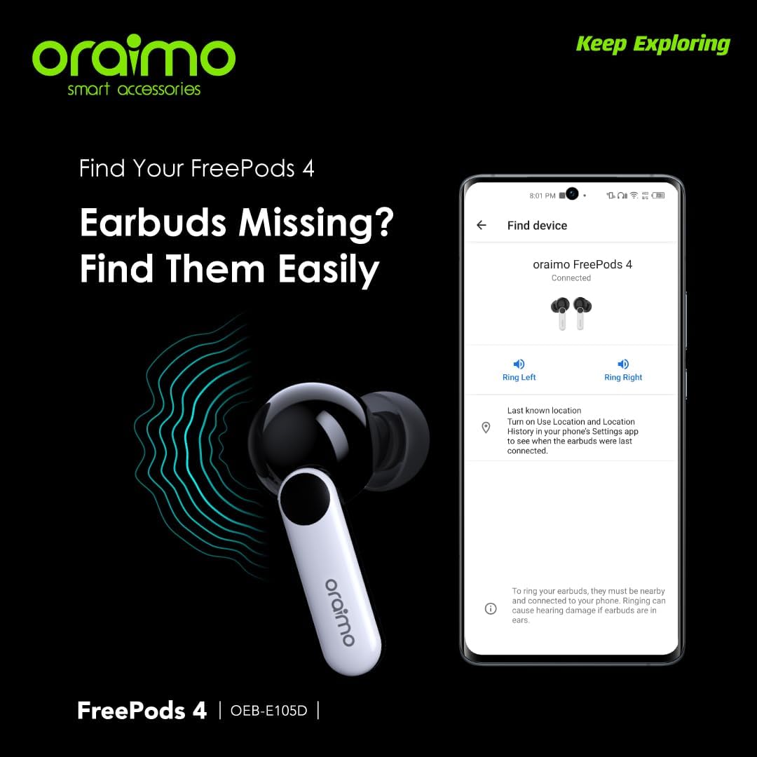 Oraimo Free pods 4 OEB - E105D Active Noise Cancellation+IPX5 Waterproof - Sweat Protection + Customize Your Listening - Black - 12 Months Local warranty