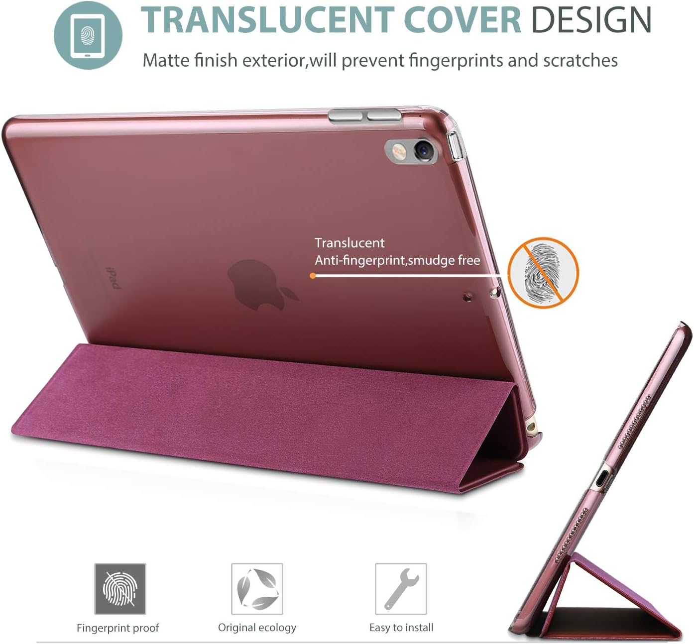 Smart Case for 10.5” iPad Air 3rd Generation 2019 / iPad Pro 2017, Slim Stand Cover with Translucent Frosted Back for iPad Air 3 - Wine
