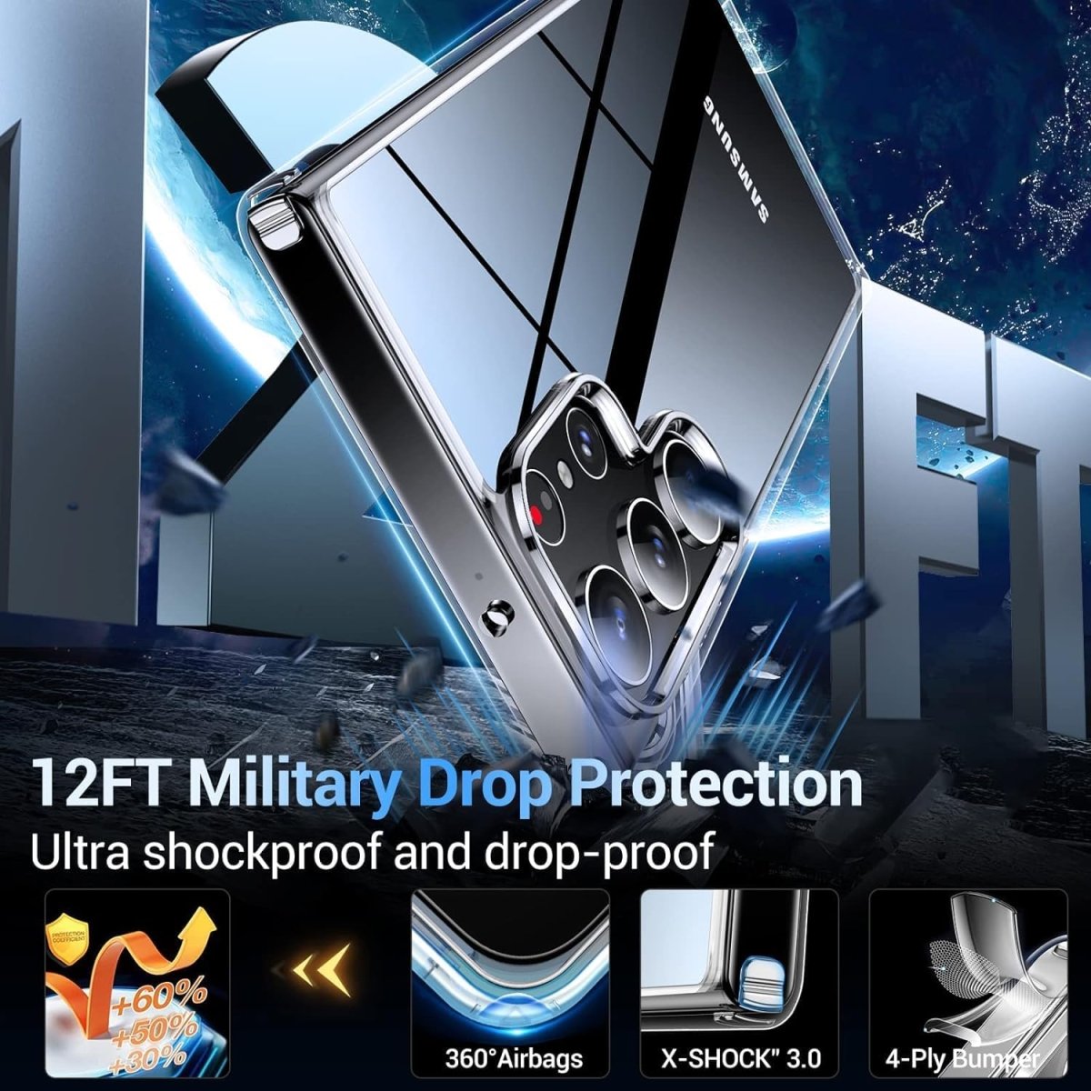 Gear4 Protective Shock Absorption Bumper Transparent soft Armor Case For Samsung Galaxy S24 Ultra 5G (Clear)