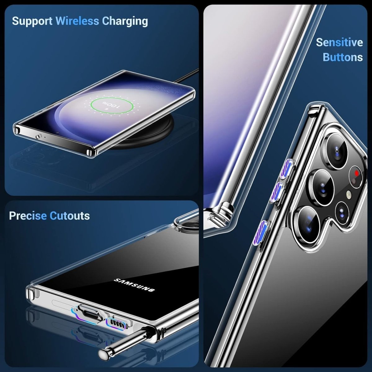 Gear4 Protective Shock Absorption Bumper Transparent soft Armor Case For Samsung Galaxy S24 Ultra 5G (Clear)