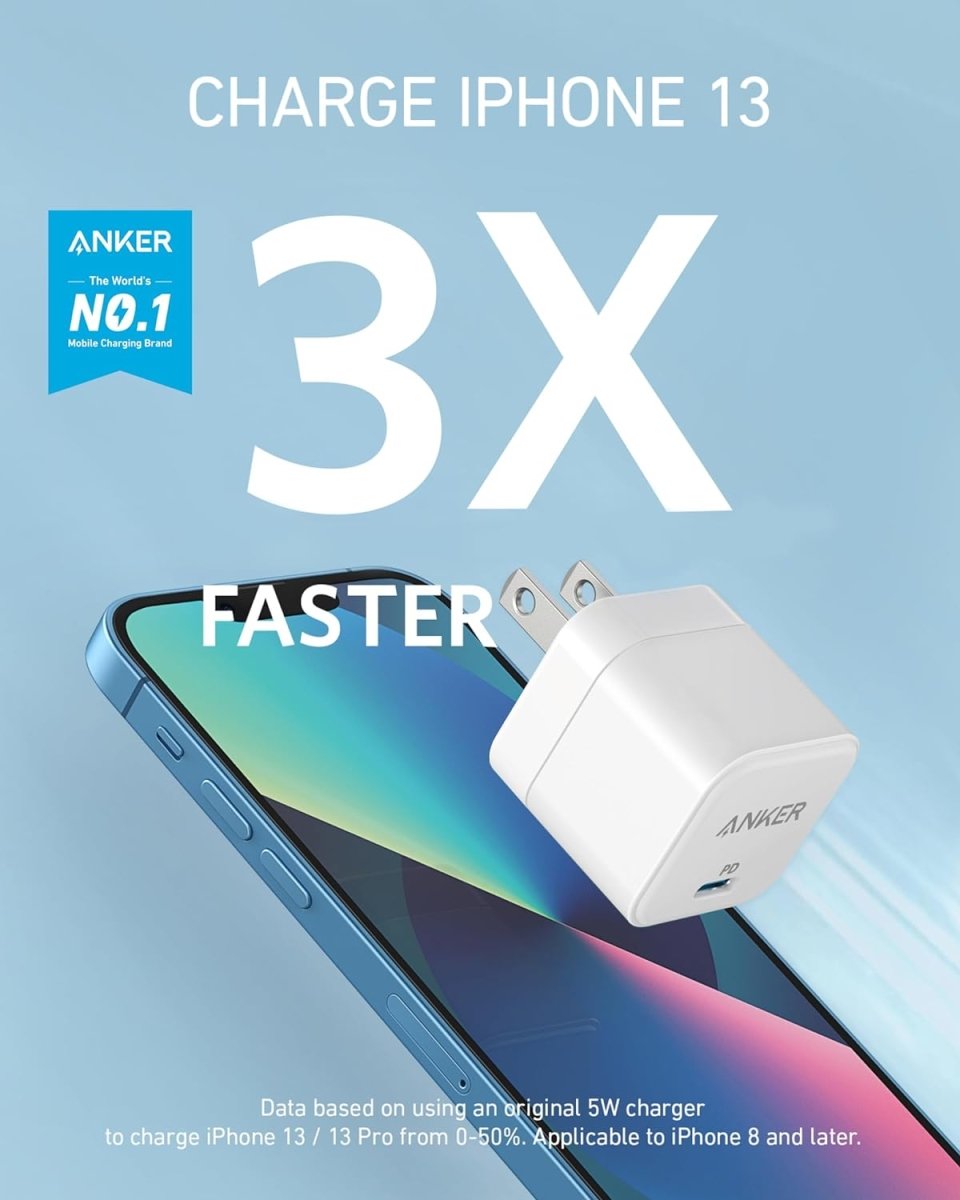 Anker USB C Charger, 20W Fast Charger Plug, PowerPort III 20W Cube Charger for iPhone 14,13,12 Charging Cable is not included