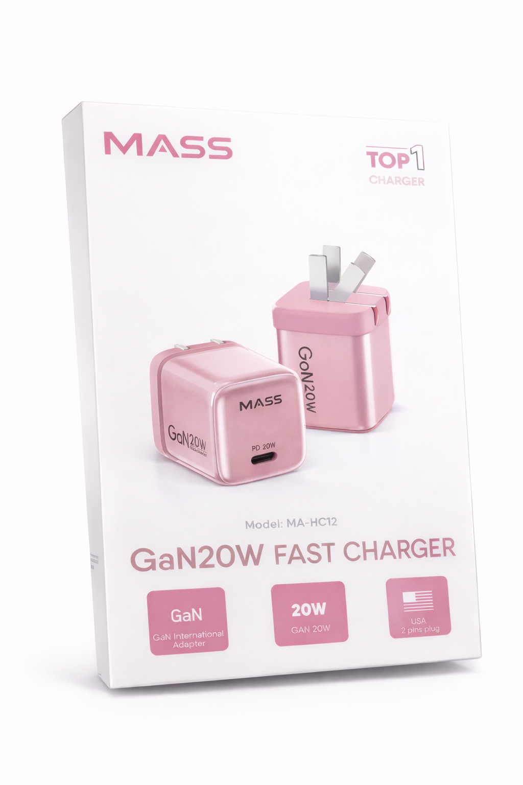 Mass USB-C Charger 20W Fast Charger with Foldable Plug, Model: MA-HC11 PowerPort III 20W Cube Charger for iPhone 14/14 Plus/14 Pro/14 Pro Max/13, Galaxy, Pixel 4/3, iPad/iPad Mini, Pink - 1 Year Local Warranty