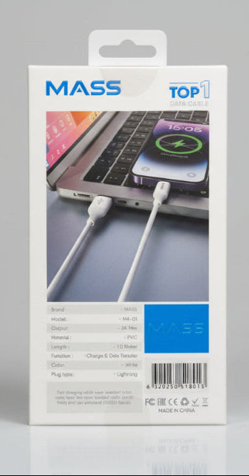 Mass data cable with a smartphone and laptop on a gray background