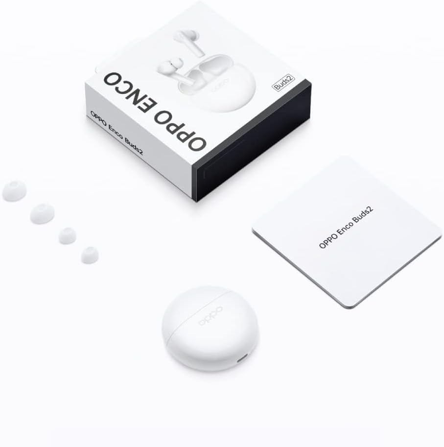 OPPO Enco Buds2 - Wireless Headphones, Fast Charging, Sweatproof, Large Capacity Battery, White Headset Wireless Earbuds
