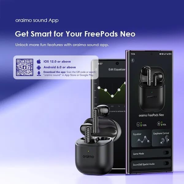Oraimo FreePods Neo ENC Wireless Earbuds OTW - 330S Bluetooth TWS Earphone with APP Control,50h Play Time, Anifast Fast Charging,in - Ear Earbuds with Sound 360 Spatial Audio Speed Black