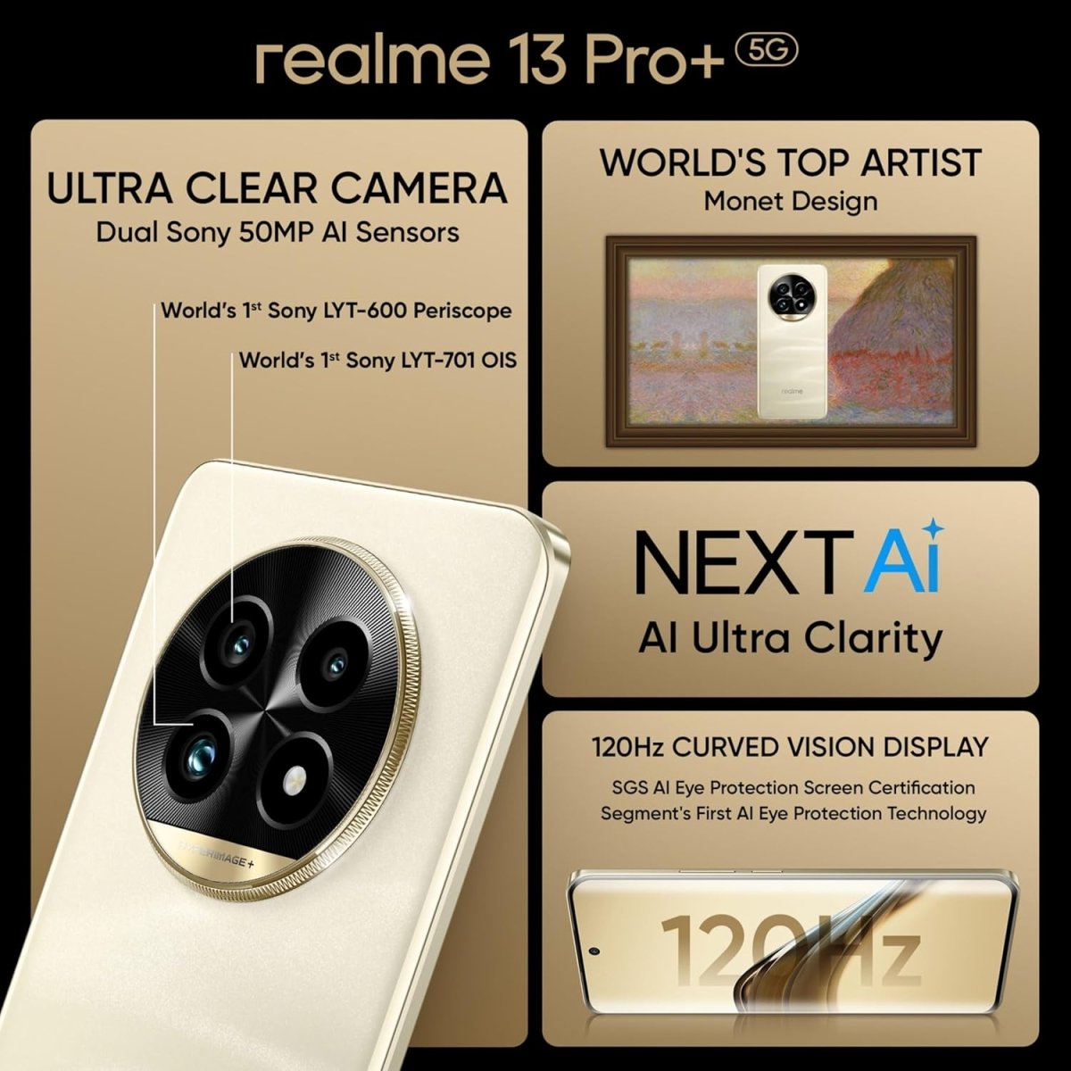 realme 13 Pro+ 5G (Monet Gold, 12GB RAM, 512GB) | Upto 24GB Dynamic RAM | Snapdragon 7s Gen2 Processor | 6.7" AMOLED Curved Display | 50MP+8MP+50MP | 32MP Front Cam | AI Ultra Clarity | 80W SUPERVOOC |