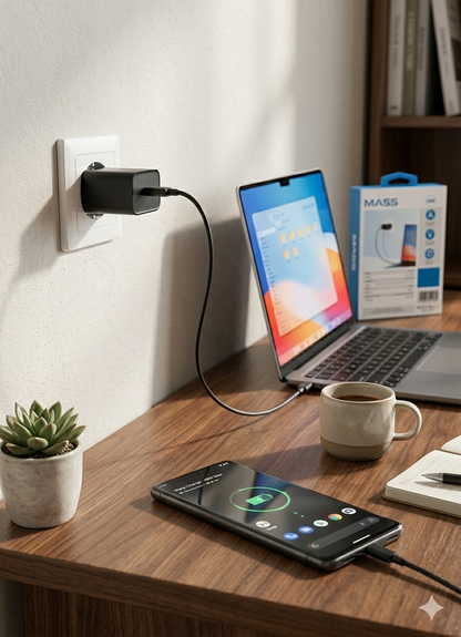 Mass 45W PD Power Adapter With Compact Design | USB-C Port | Super Fast Charging Model: MA-HC09 (Black) - 1 Year Local Warranty