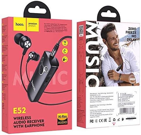 Hoco E52 Euphony Wireless Bluetooth Audio Receiver with Earphone and Microphone - Black