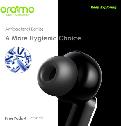 Oraimo Free pods 4 OEB - E105D Active Noise Cancellation+IPX5 Waterproof - Sweat Protection + Customize Your Listening - Black - 12 Months Local warranty