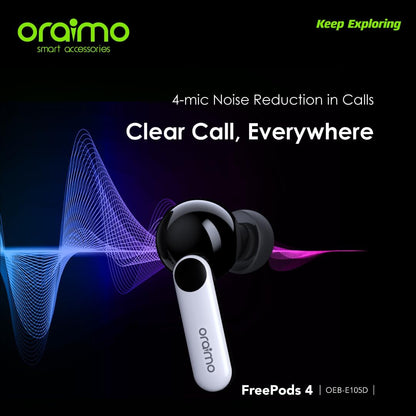 Oraimo Free pods 4 OEB - E105D Active Noise Cancellation+IPX5 Waterproof - Sweat Protection + Customize Your Listening - Black - 12 Months Local warranty