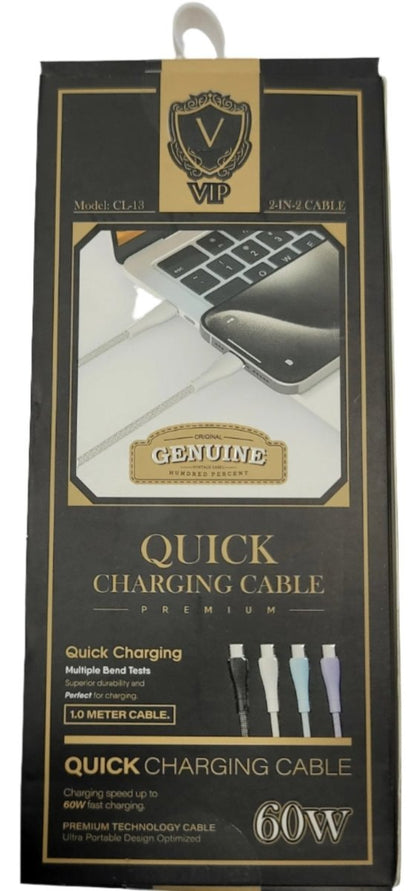 VIP PD3.0 QC3.0 Super Fast Charging Cable USB - C to USB - C 60W for Samsung Galaxy S24 Ultra, S23, S22, S21, Note 20U(Black)