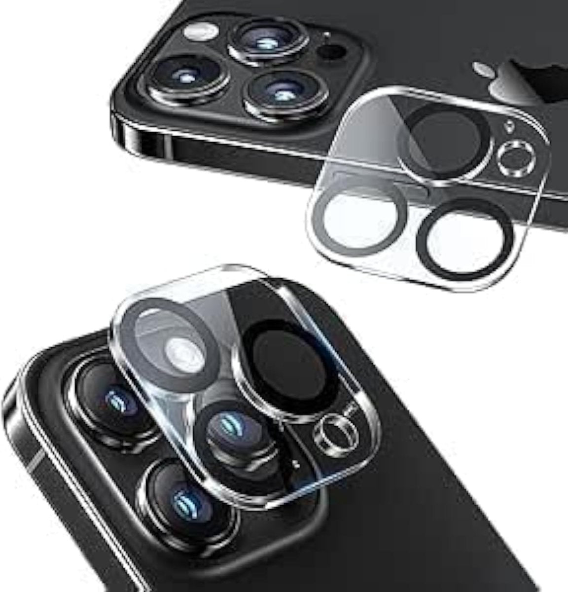Full Camera Lens Protection Cover Compatible with iPhone (15/15pro/15pro max) Black Edge Tempered Glass Full Protection
