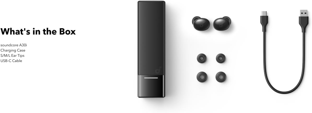 Anker Soundcore A30i Headphones, Noise Isolating Earbuds, Sleek Compact Design, Smart NC, Clear Sound, 24H Playtime, IP54, Wireless, Bluetooth Compatible with All Phones. 18 Months Warranty
