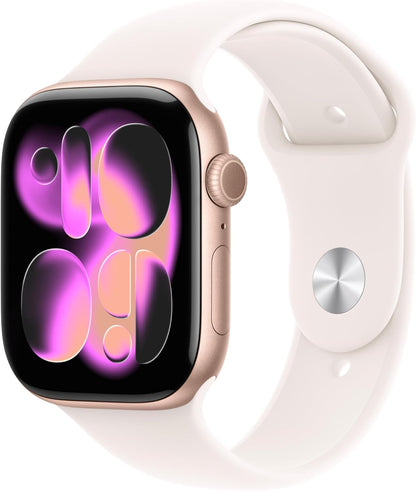 Apple Watch Series 11 GPS 46mm Smartwatch with Rose Gold Aluminium Case with Light Blush Sport Band S/M. Sleep Score, Fitness Tracker, Health Monitoring, Always-On Display, Water Resistant