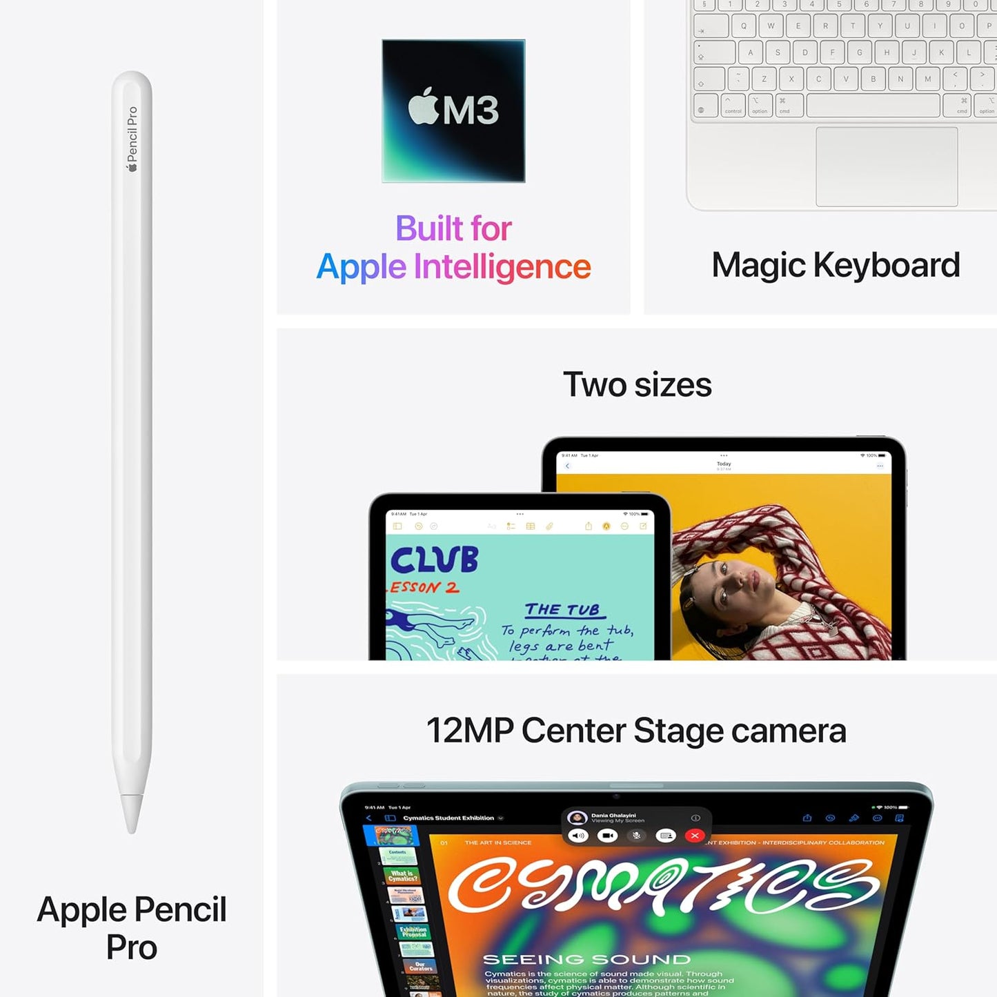 Apple iPad Air 13-inch with M3 chip: Built for Apple Intelligence, Liquid Retina Display, 128 GB, 12MP Front/Back Camera, Wi-Fi 6E, Touch ID, All-Day Battery Life