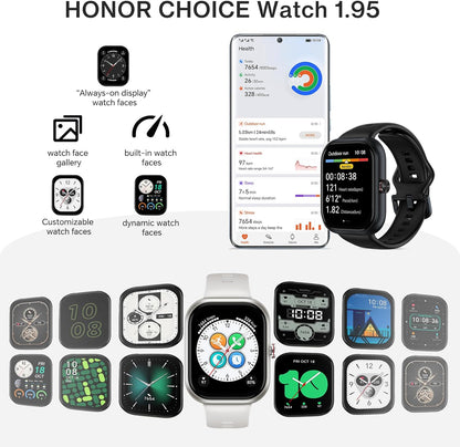 HONOR Choice D4 Smart Watch (BOT-WB01), 1.85'' HD Display, Heart Rate & SpO2 Monitoring, 120+ Workout Modes, IP68 Waterproof, Smart Notifications, Sleek Lightweight Design - Local Warranty