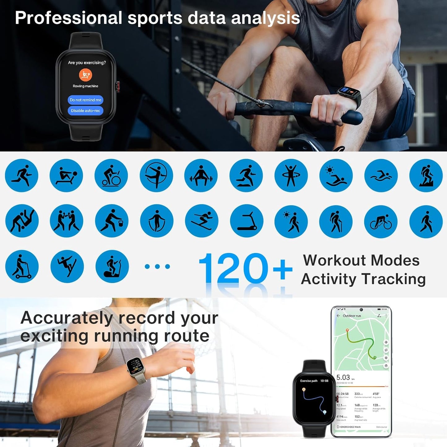 HONOR Choice D4 Smart Watch (BOT-WB01), 1.85'' HD Display, Heart Rate & SpO2 Monitoring, 120+ Workout Modes, IP68 Waterproof, Smart Notifications, Sleek Lightweight Design - Local Warranty