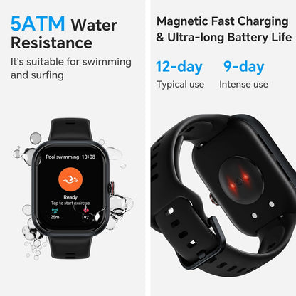 HONOR Choice D4 Smart Watch (BOT-WB01), 1.85'' HD Display, Heart Rate & SpO2 Monitoring, 120+ Workout Modes, IP68 Waterproof, Smart Notifications, Sleek Lightweight Design - Local Warranty