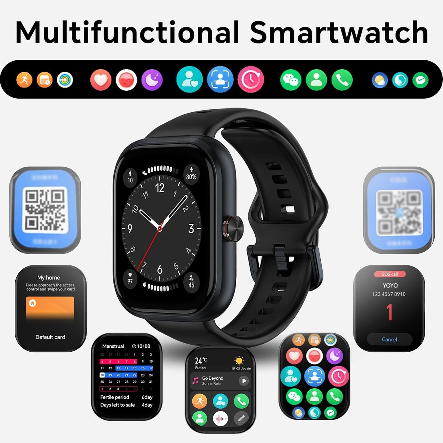 HONOR Choice D4 Smart Watch (BOT-WB01), 1.85'' HD Display, Heart Rate & SpO2 Monitoring, 120+ Workout Modes, IP68 Waterproof, Smart Notifications, Sleek Lightweight Design - Local Warranty