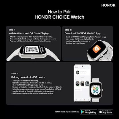 HONOR Choice D4 Smart Watch (BOT-WB01), 1.85'' HD Display, Heart Rate & SpO2 Monitoring, 120+ Workout Modes, IP68 Waterproof, Smart Notifications, Sleek Lightweight Design - Local Warranty