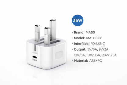شاحن سريع 35 وات بمنفذ USB-C متوافق مع آيفون: MA-HC08 - أبيض - ضمان محلي لمدة سنة
