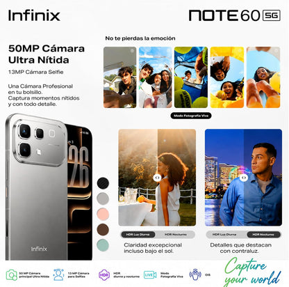 Infinix NOTE 60 5G Dual SIM Smartphone, 6.78 Inches 144Hz AMOLED Display, 8GB RAM, 256GB Storage, 50MP Rear Camera,13MP Front Camera, 6150mAh,- 24 Month Warranty
