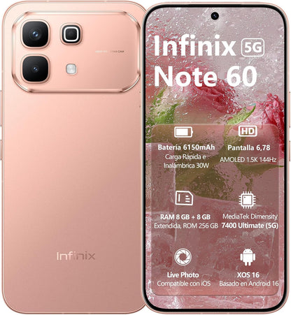 Infinix NOTE 60 5G Dual SIM Smartphone, 6.78 Inches 144Hz AMOLED Display, 8GB RAM, 256GB Storage, 50MP Rear Camera,13MP Front Camera, 6150mAh,- 24 Month Warranty