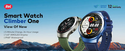 Itel Smartwatch Edge R1 Pro (ISW-O43) designed for fitness enthusiasts, professionals, and adventurers. 1.43-inch AMOLED HD display, 466x466 resolution, IP68,12 Months Warranty - Local Warranty