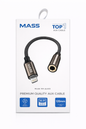 Mass Aux cable packaging with cable on a white background