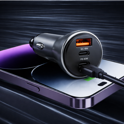 شاحن سيارة جماعي مع 3 منافذ USB شحن سريع PD 30W, PD 20W, QC 18W، موديل: MA-Car02 للهواتف الذكية والأجهزة اللوحية، أسود - ضمان محلي لمدة سنة واحدة