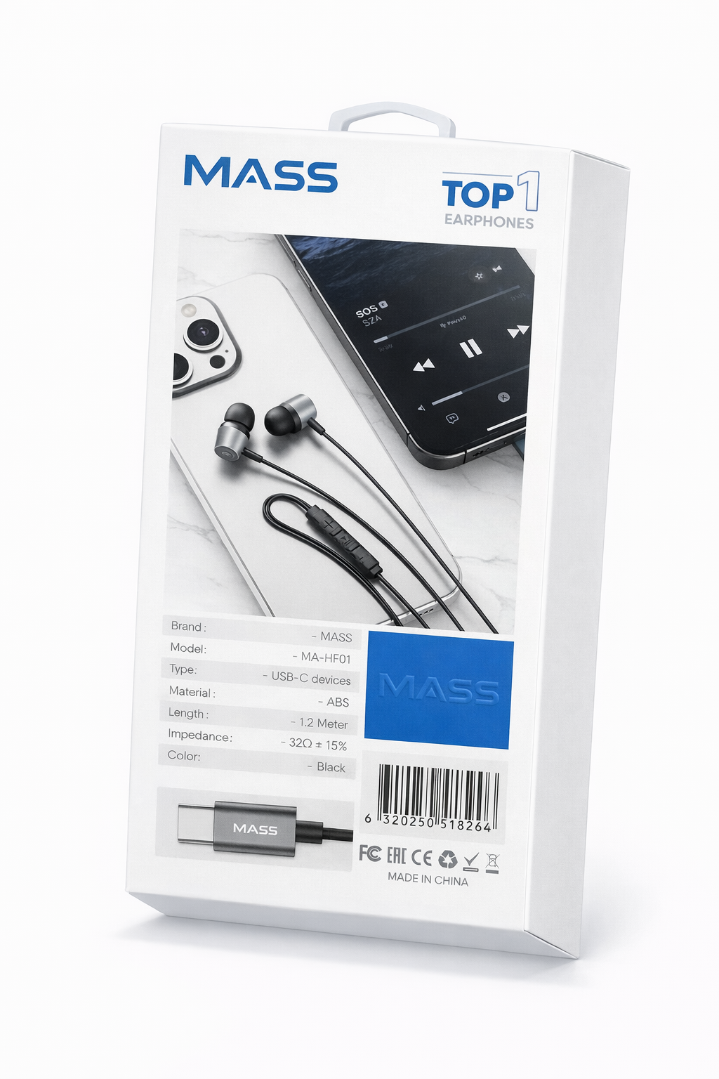 Mass Type C Earphones, MA-HF01, In-ear Headphones with Microphone USB C Wired Earphones (Black) for iPhone 17/16 Plus/15 Pro/15 Pro Max Samsung S25/S24/S23 Ultra, S22/S22 Ultra, S21, A07, Redmi Note 15/14 Pro, Oneplus - 1 Year Local Warranty