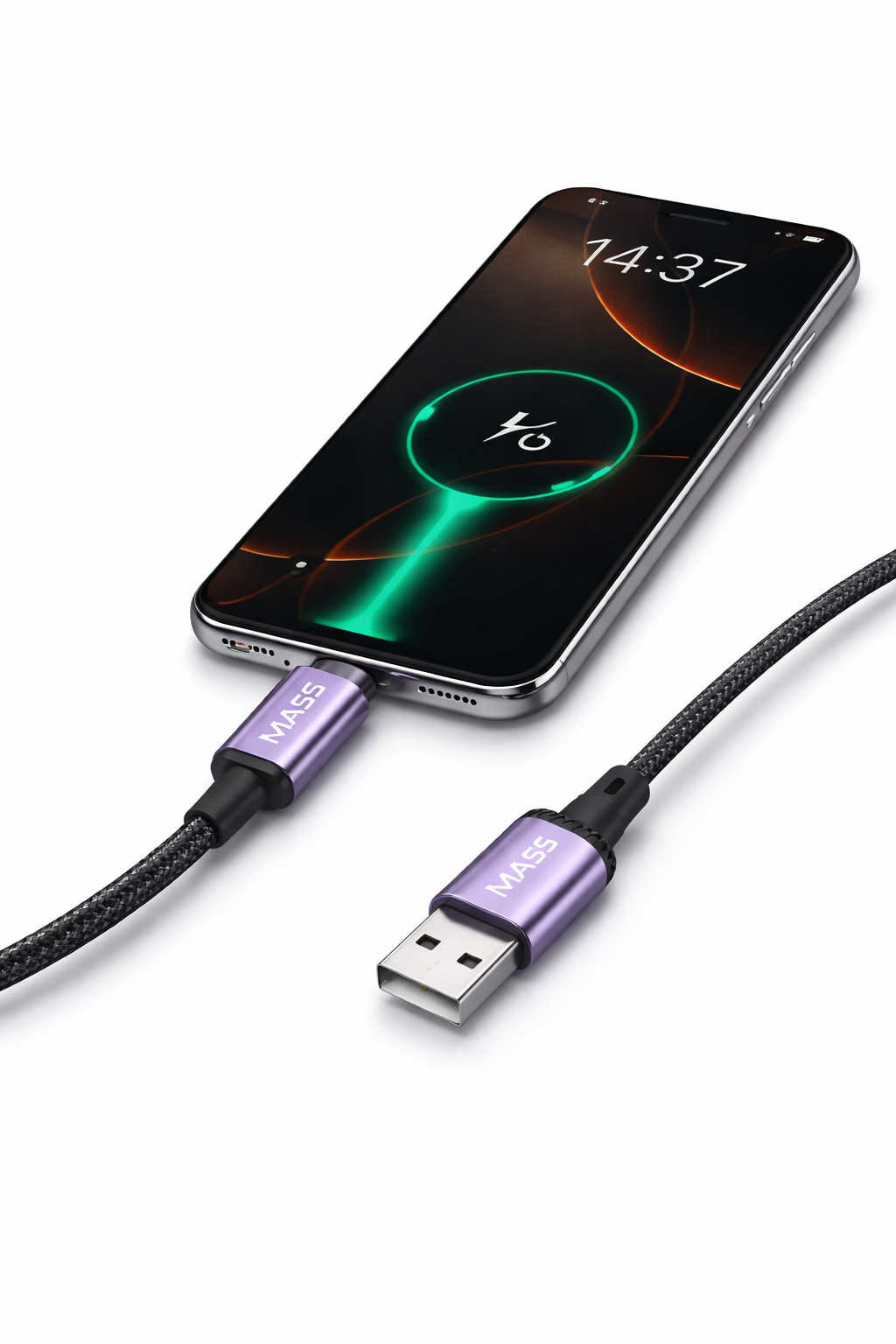 كابل شحن سريع Mass 60W USB-C إلى USB-C، الموديل: MA-07، سلك مضفر من النايلون فائق المتانة لنقل البيانات، متوافق مع أجهزة MacBook وiPad وSamsung والمزيد - ضمان محلي لمدة عام.