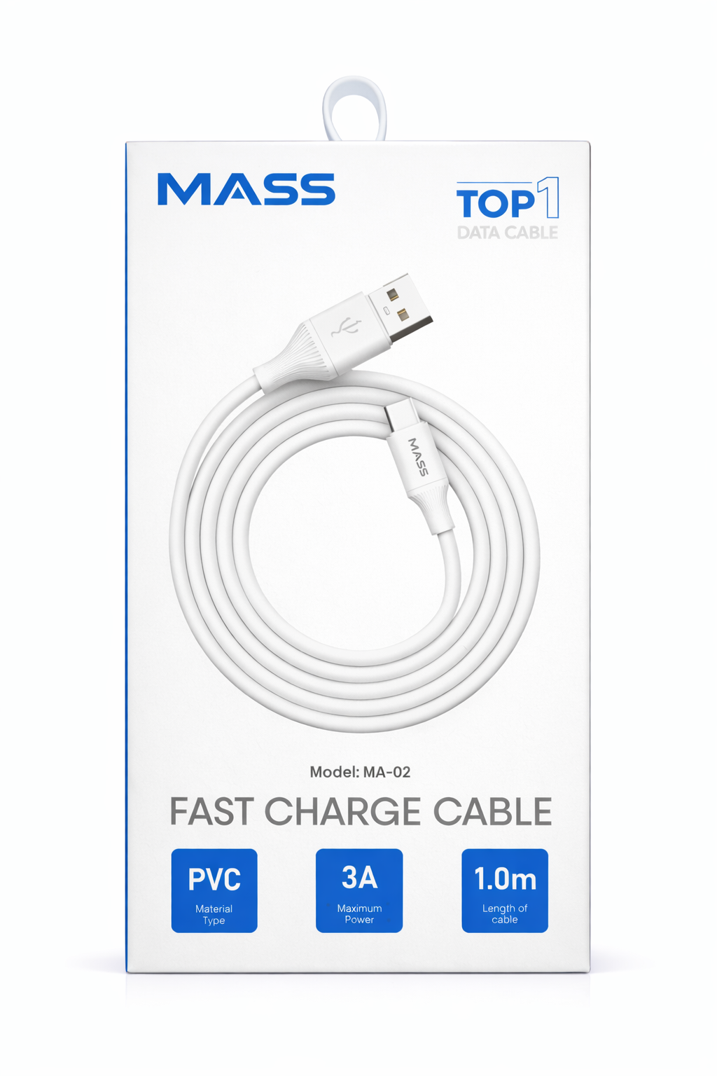 كابل شحن سريع من ماس، شحن ونقل بيانات | نايلون مضفر | USB-C، أبيض، الموديل: MA-02 - ضمان محلي لمدة سنة واحدة.