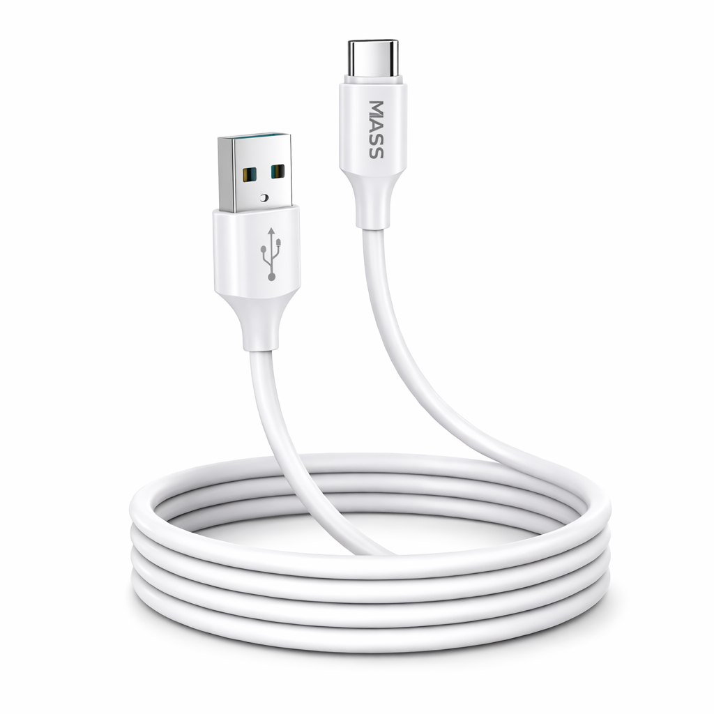 كابل شحن سريع من ماس، شحن ونقل بيانات | نايلون مضفر | USB-C، أبيض، الموديل: MA-02 - ضمان محلي لمدة سنة واحدة.