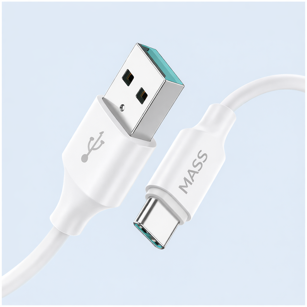 كابل شحن سريع من ماس، شحن ونقل بيانات | نايلون مضفر | USB-C، أبيض، الموديل: MA-02 - ضمان محلي لمدة سنة واحدة.