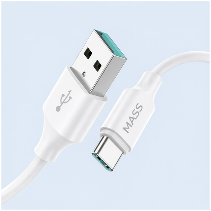 كابل شحن سريع من ماس، شحن ونقل بيانات | نايلون مضفر | USB-C، أبيض، الموديل: MA-02 - ضمان محلي لمدة سنة واحدة.