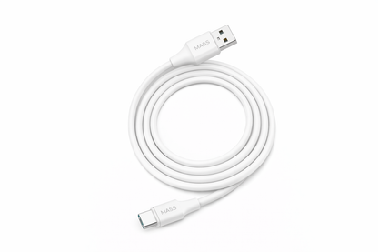 كابل شحن سريع من ماس، شحن ونقل بيانات | نايلون مضفر | USB-C، أبيض، الموديل: MA-02 - ضمان محلي لمدة سنة واحدة.