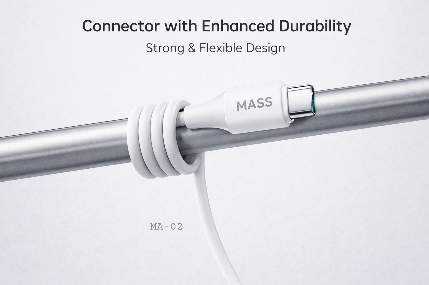 كابل شحن سريع من ماس، شحن ونقل بيانات | نايلون مضفر | USB-C، أبيض، الموديل: MA-02 - ضمان محلي لمدة سنة واحدة.