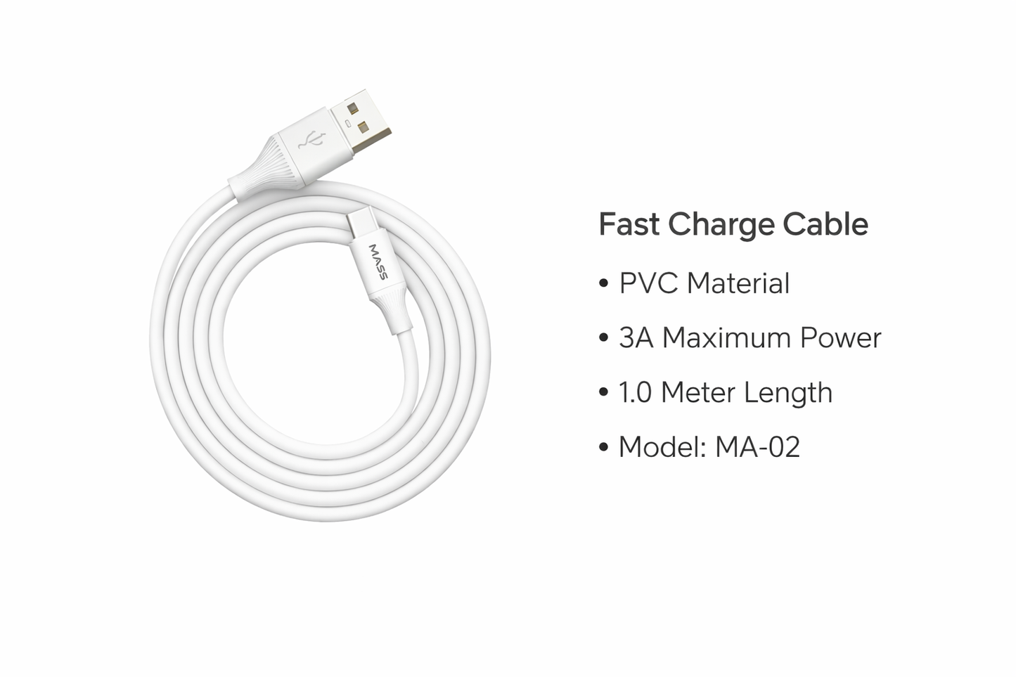 كابل شحن سريع من ماس، شحن ونقل بيانات | نايلون مضفر | USB-C، أبيض، الموديل: MA-02 - ضمان محلي لمدة سنة واحدة.