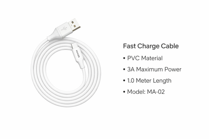 كابل شحن سريع من ماس، شحن ونقل بيانات | نايلون مضفر | USB-C، أبيض، الموديل: MA-02 - ضمان محلي لمدة سنة واحدة.