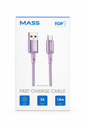 كابل USB-C من MASS بطول 1 متر، شحن سريع 3 أمبير، مضفر بالنايلون، موديل: MA-05 لهواتف ايفون 15/ 15 برو/ هواوي/ سامسونج جالكسي/ معظم الهواتف من النوع C، متوافق مع نظام Carplay للسيارة - ضمان محلي لمدة سنة واحدة.