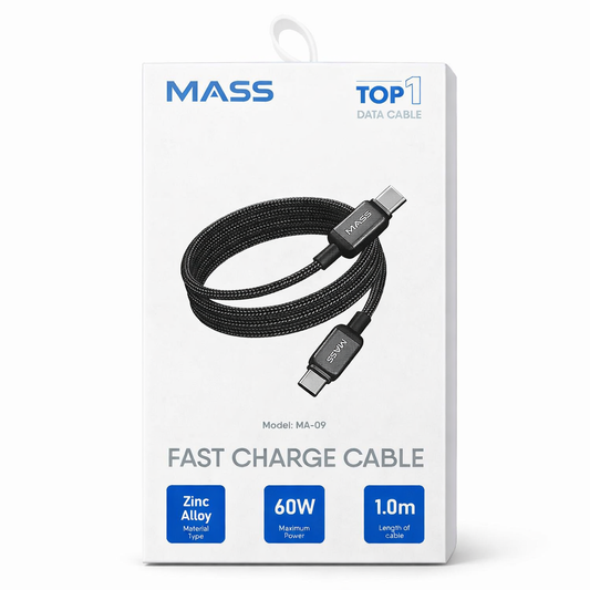 Mass 60W Fast Charging Cable Type-C to Type-C Cable, 1M Length, Model: MA-09 Resistant Zinc Alloy Shell, High Efficiency 480Mbps Data Transfer - 1 Year Local Warranty