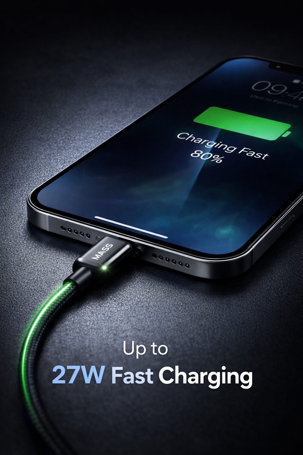 كابل شحن سريع 27 وات من النوع C إلى Lightning، بطول 1 متر، موديل: MA-10، غلاف من سبائك الزنك المقاوم، كفاءة عالية في نقل البيانات بسرعة 480 ميجابت في الثانية - ضمان محلي لمدة عام واحد