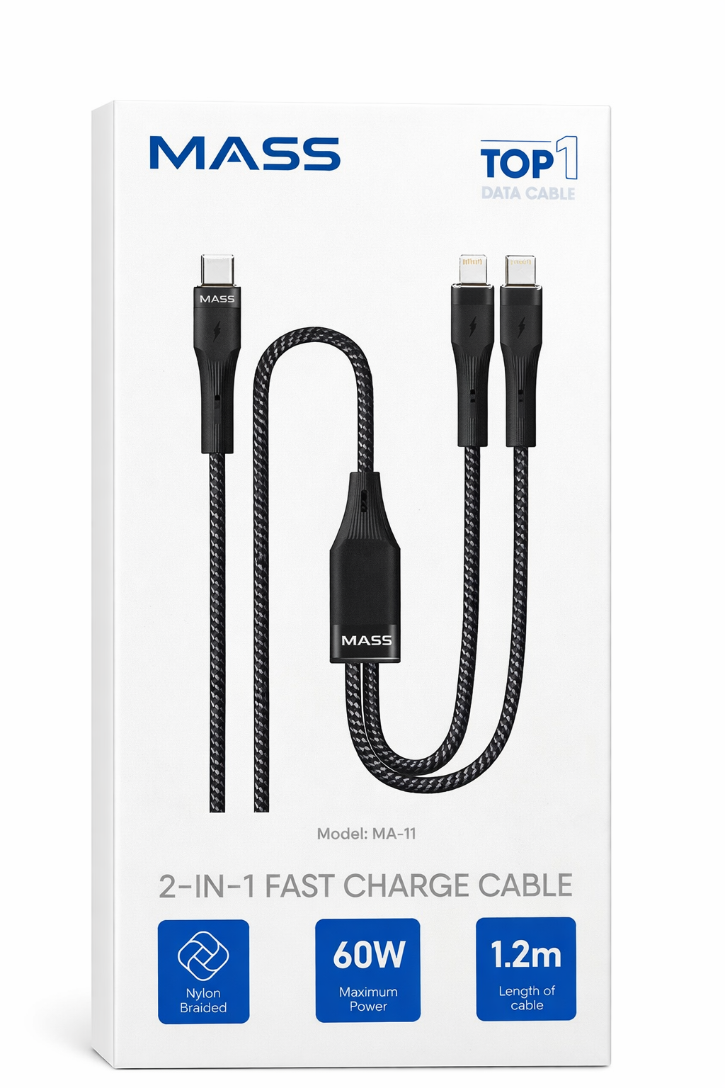 كابل USB-C إلى USB-C وLightning (2 في 1)، طول 1 متر، شحن سريع ونقل بيانات لأجهزة USB-C، سلك متين مضفر من النايلون، متوافق مع أجهزة MacBook وSamsung Galaxy والمزيد، أسود، ضمان محلي لمدة سنة واحدة