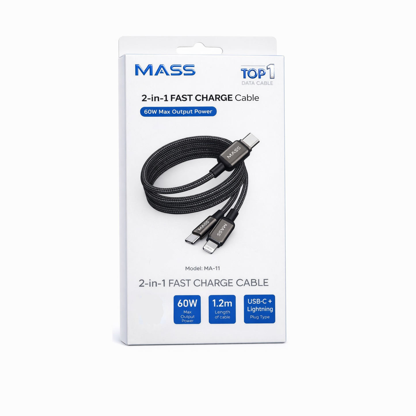 كابل USB-C إلى USB-C وLightning (2 في 1)، طول 1 متر، شحن سريع ونقل بيانات لأجهزة USB-C، سلك متين مضفر من النايلون، متوافق مع أجهزة MacBook وSamsung Galaxy والمزيد، أسود، ضمان محلي لمدة سنة واحدة